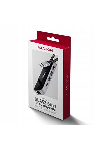 Axagon HMC-6GLN Hub USB multiport 6-în-1, 5 Gbps, 2x USB-A, 1x USB-C, GLAN, H...