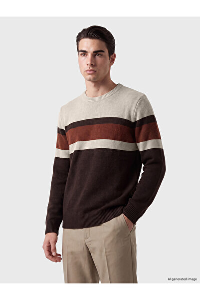LC Waikiki Nevavm with Difference Lcwaikiki Classic Brown Knitwear Color Bloc...