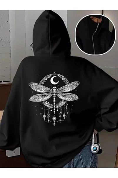 LAND MODA هودي بقلنسوة مزينة بقناع