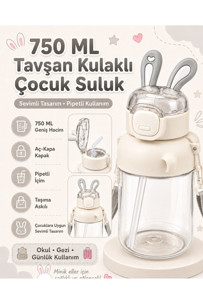 kruxon Rabbit Ear Themed 750ml Children's Water Bottle