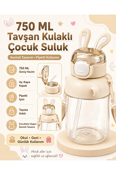 kruxon Rabbit Ear Themed 750ml Children's Water Bottle