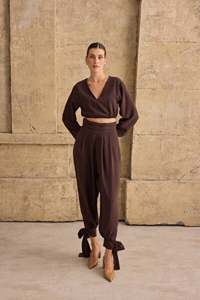 FLOWERİNG Women's Brown Tie-Up Double Set