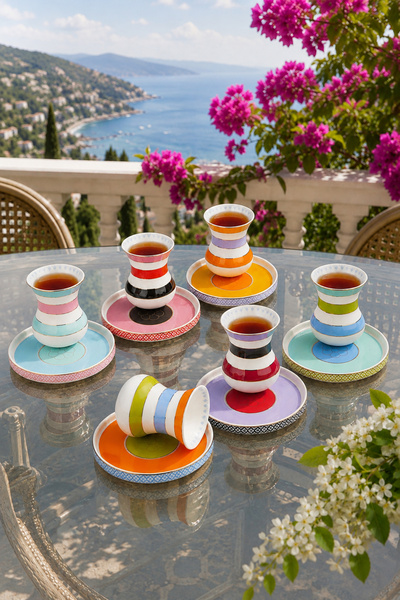 Porselen Diyarı Set of 6 Porcelain Mixed Color Tea Cups