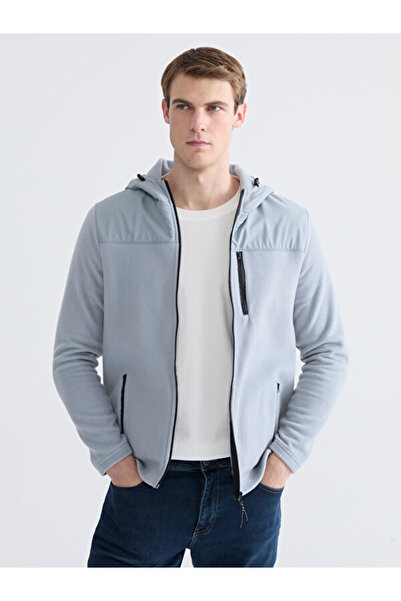 LC Waikiki Rmz Gi̇yi̇m Farkiyla Hooded Fleece Men's Zipper Sweatshirt
