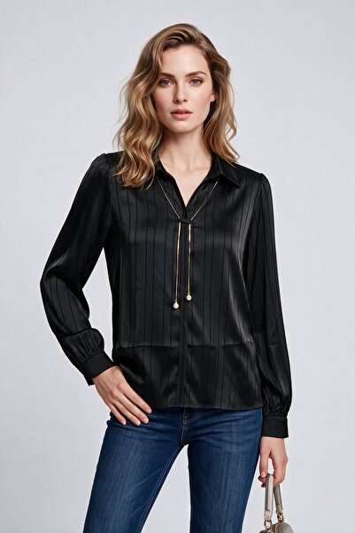Ekol Fabric Patterned Blouse with Necklace Detail