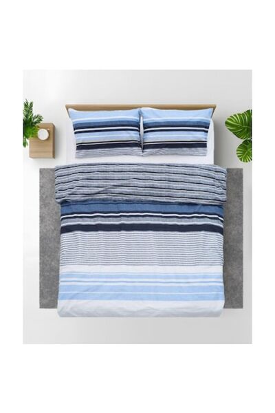 Heinner Set de lenjerie de pat dublu, 100% bumbac, 4 piese, albastru