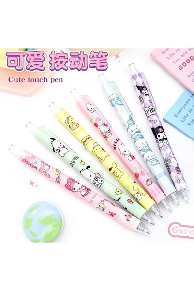 synshop 6’lı Kawaii Kuromiii Cinnamorolll Melodii Desenli Tükenmez Kalem Seti Basmalı Sevimli Kalem Okul Kırtasiye Ofis İş Jel Tükenmez Kalem