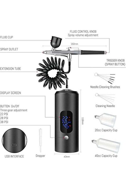 Mirfa Cordless Rechargeable Airbrush Kit with Air Compressor, 0.3mm Nozzle and Cleaning Brush, 3 High-Pres
