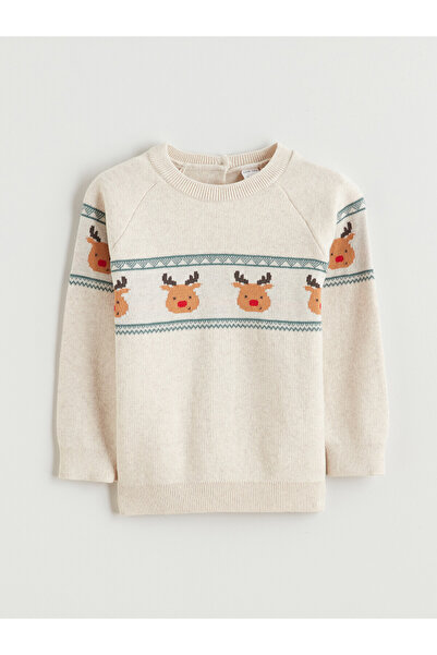 LC Waikiki Lcw Baby Ecru Crew Neck Baby Boy Sweater