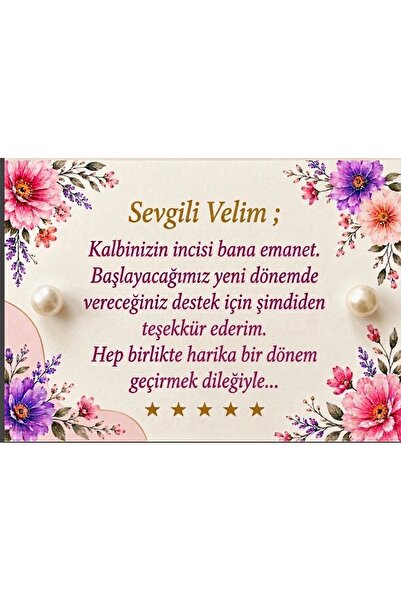Lalim Aksesuar Öğretmen Veli Not Kartı / Hediye / Hatıra Kartı ve inci küpe /...