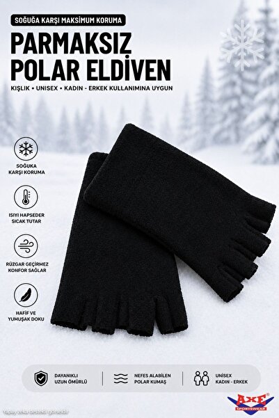 AXE SPORTSWEAR Unisex Winter Black Fingerless Fleece Gloves with Non-Elastic ...