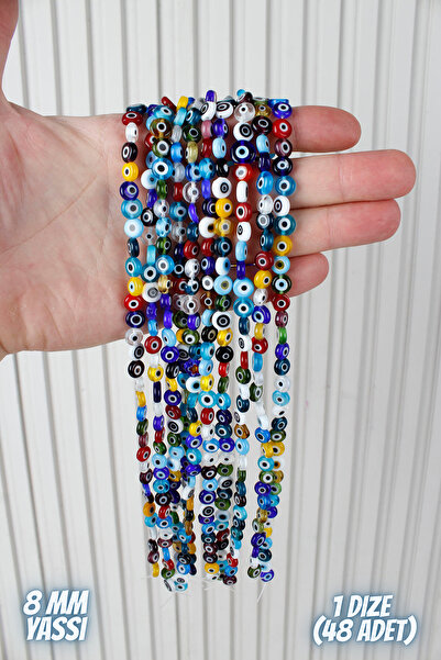 Mortex 8 mm Mixed Multicolor Flat Glass Evil Eye Bead String - 1 String (48 P...