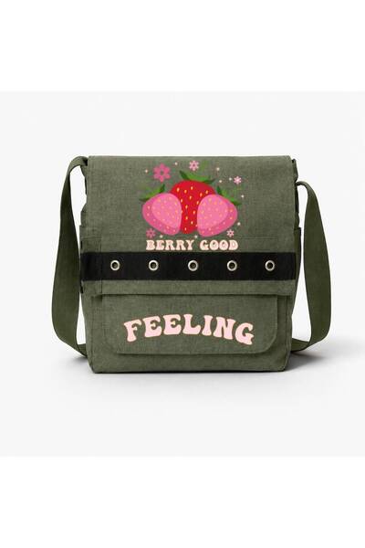 Minga London Khaki Berry Good Feeling Printed Round Eyelet Messenger Bag