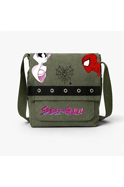 Minga London Khaki Spider&Gwen Printed Round Eyelet Messenger Bag