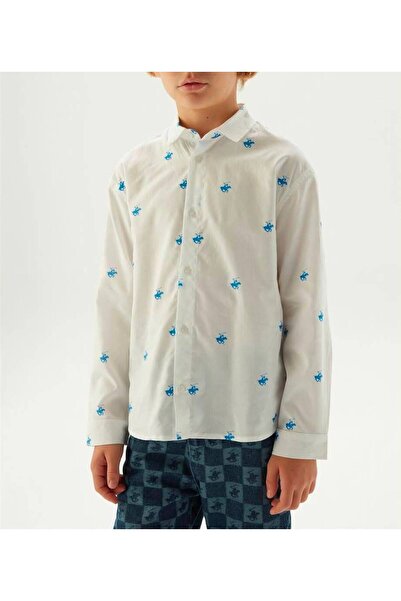 Colorstories Boy's White Blue Patterned Long Sleeve Shirt