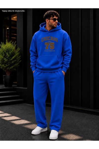 caddekombin Men's Chicago 75 Printed Tracksuit Set / Hooded Sweatshirt with K...