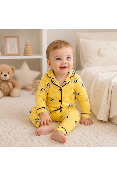 bidunyabebe 100% Cotton Chick Pattern Long Sleeve Bottom Top Baby Pajama Set