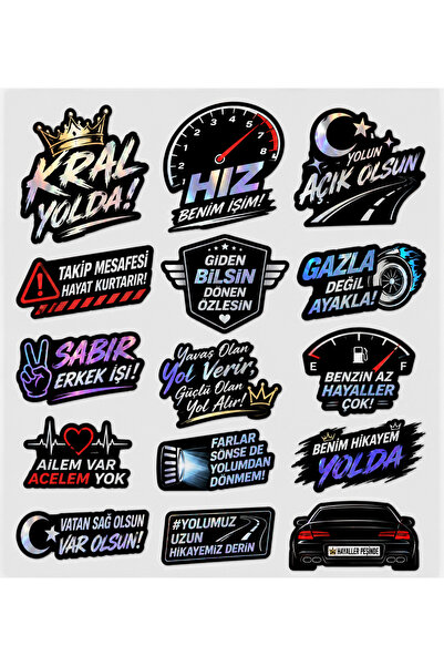 Genel Markalar Holografik Efektli Araba Sticker Seti - Araba, Motosiklet, Kas...