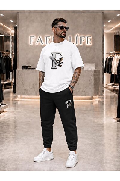 FAEL LİFE Unisex New Season T-Shirt and Sweatpants F Eagle Printed Set