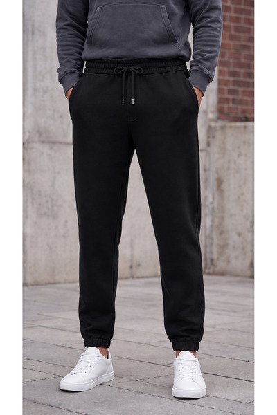 zazzia Men's Black 3 Thread Jogger Sweatpants with Elastic Cuffs