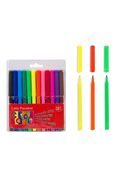 Little President Set carioci cu vârf subțire pentru desen, 12 bucăți – vârf s...