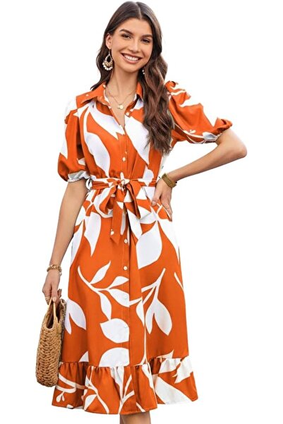 GENERAL Long Dress Made of Rayon Fabric with a Slim Fit and Flared Hem Below ...