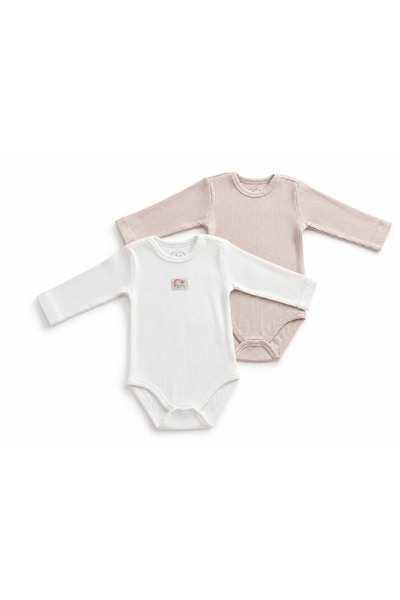 Caramell Basic Long Sleeve Zippered Bodysuit for 1-9 Months - Powder