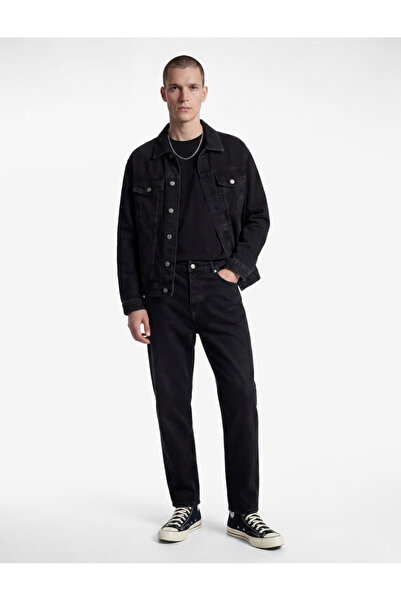 Generic Brand Pantaloni din denim cu talie normală, croială lejeră, din bumba...