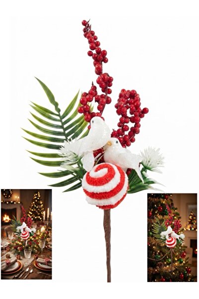 Yenigeldi Christmas Decorative White Bird and Red Fruit Ornament Pine Tree an...