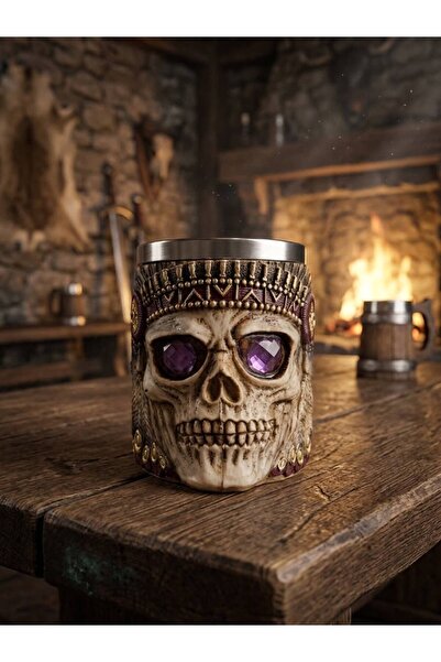 HEPBİMODA Kafatası Tasarımlı Dekoratif Metal Kupa – Gotik Vintage Skull Kupa ...