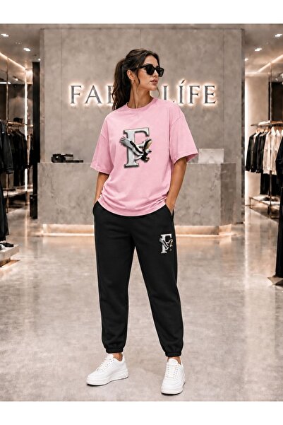 FAEL LİFE Unisex New Season T-Shirt and Sweatpants F Eagle Printed Set