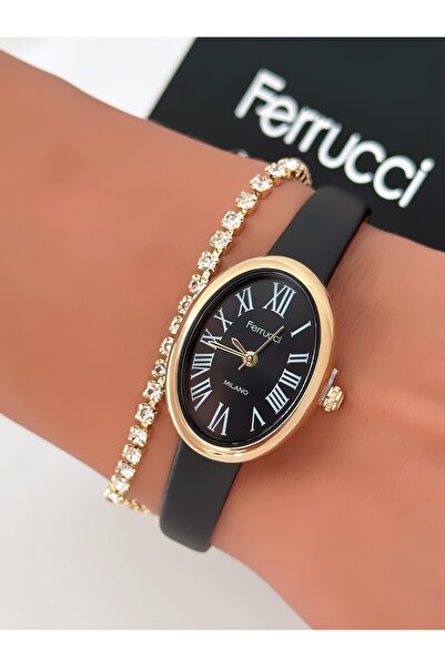 Ferrucci Leather Cord Oval Case Roman Numeral Women's Wristwatch 2 Years Warr...