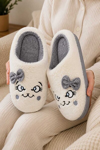 Slipcat Women's Soft Plush House Slippers with Bow and Cute Cat Figure