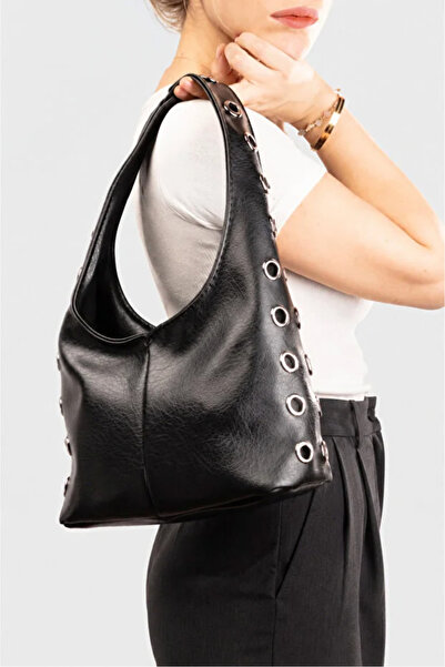 westbag Women's Hobo Shoulder Bag Faux Leather Metal Ring Studded Bird Eye