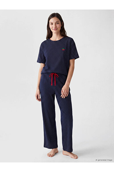 LC Waikiki Lcw Navy Blue Polka Dot Women's Pajama Set