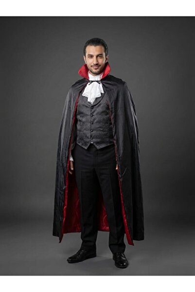 NET MARKET Halloween Lüks Kumaş Drakula Pelerin Siyah Kırmızı Çift Taraflı - ...