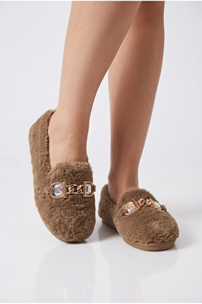 FootFrenzy Women's Plush Shoes - Home/Outdoor Ballerinas with Stones and Chai...