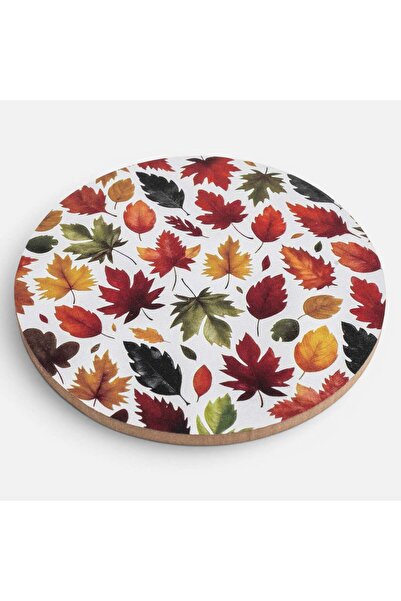 OEM Round Wooden Cup Holder Autumn Leaves Pattern Ø11cm