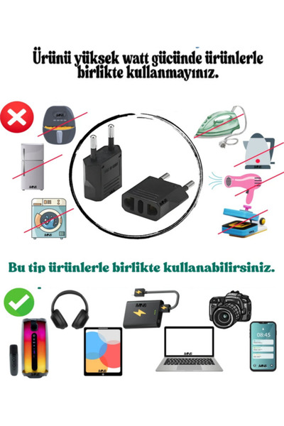 Vwin Amerikan Tipi Prizi Türk/Avrupa Tipine Çevirici Fiş Abd'den Avrupa'ya Fiş Dönüştürücü Adaptör US to Eu Plug