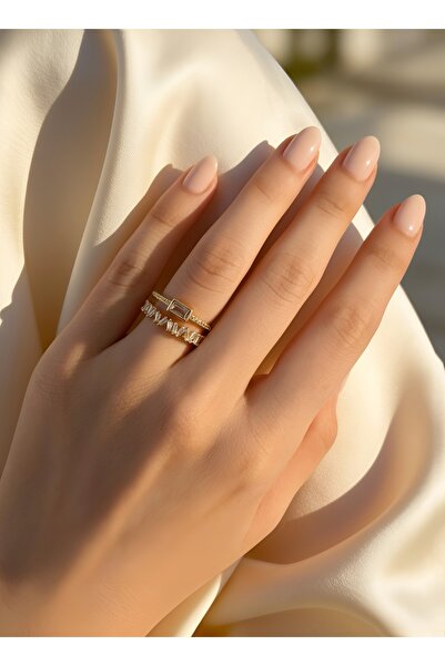 Malena Design House Gold Renk Zirkon Taşlı Baget Kesim Çift Sıra Ayarlanabili...