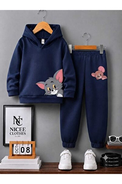 Leto Lykia Children's Tracksuit Set Unisex (Same Floor-Facing Tom and Jery Wi...