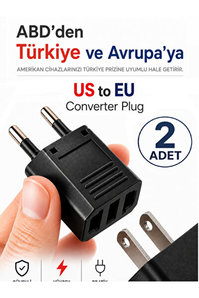 ANKTEK Seyahat Adaptörü Amerikan Tipi Prizi Türk/Avrupa Tipine Çevirici Dönüştürücü Fiş US to EU Plug (2 ADET)