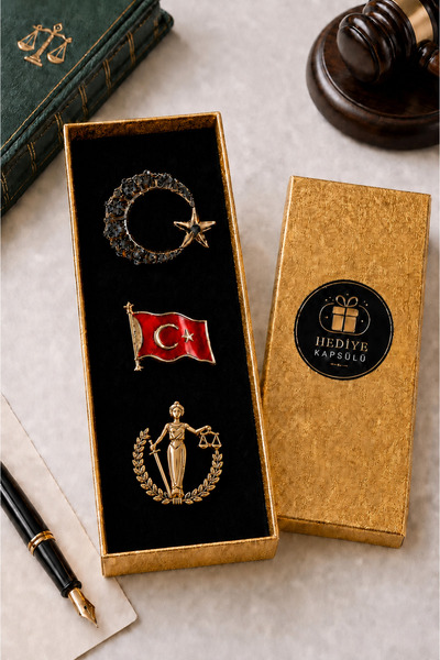 PULİNİN DÜKKANI Avukat Broş Seti 3’lü Ay Yıldız Bayrak ve Adalet Tanrıçası Te...