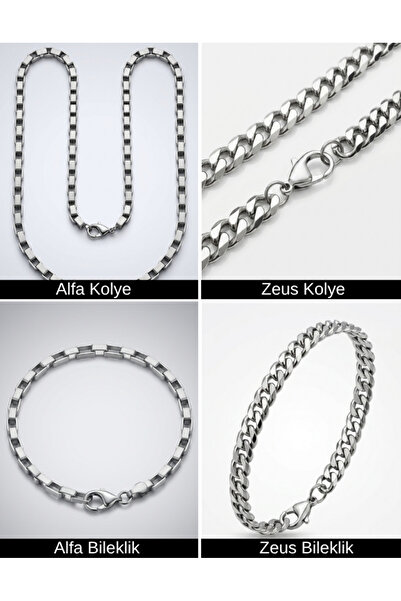 Alfa & Zeus İkili Set – Erkek 316L Çelik 2 Kolye 2 Bileklik Kombin Seti