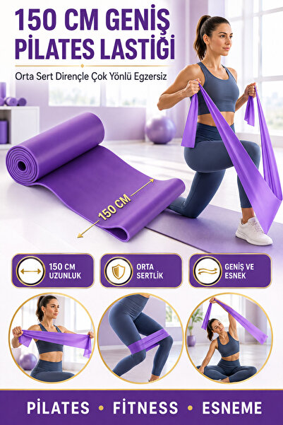 Hane Dostu 150 cm Geniş Pilates Lastiği Orta Sert Direnç Egzersiz Bandı Fitne...