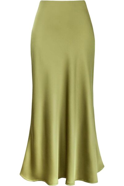 GENERAL Otuzhi Women's High Waist Hidden Elastic Waistband Satin Long Skirt