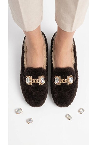 FootFrenzy Women's Plush Shoes - Home/Outdoor Ballerinas with Stones and Chai...