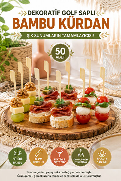 OpenCity Set of 50 Decorative Bamboo Toothpicks with Golf Handle 12cm Sofa Pa...
