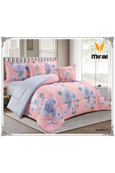 miral طقم مفرش نفرين صيفي مشجر بحشوة 6 قطع فخم ومريح مقاس 220*240 سم