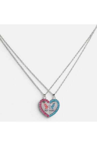 OEM Set Coliere pentru Copii BFF Inima Argintie cu Fluture - 2buc